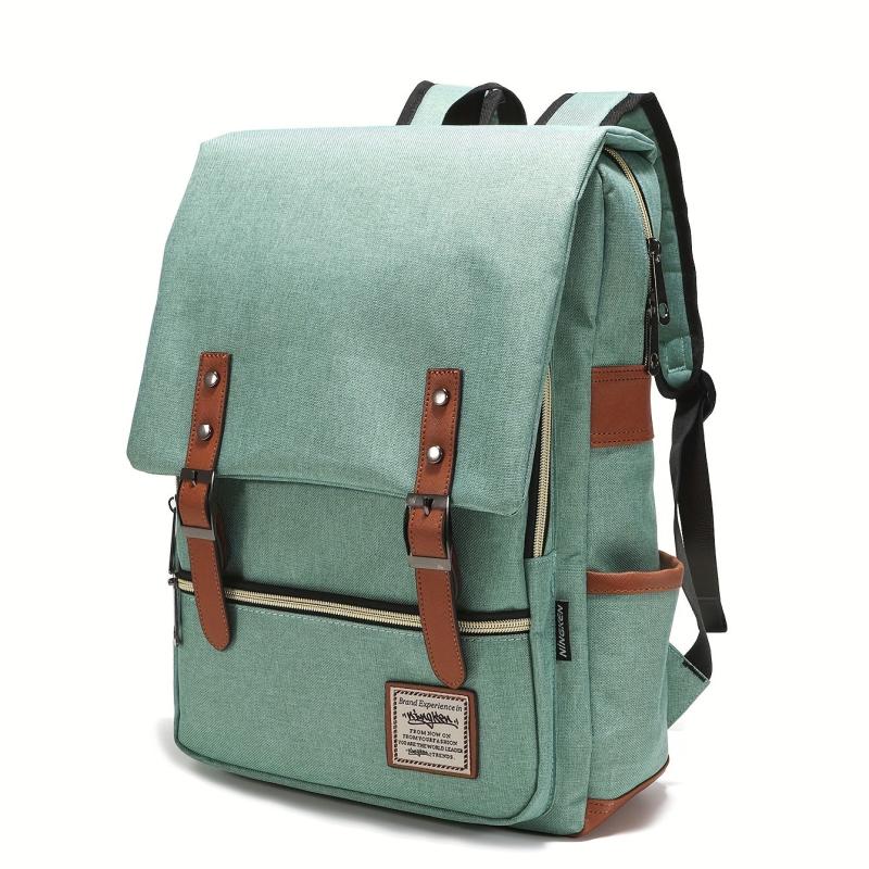 Vintage Canvas Flap Backpack Laptop Daypack Pockets Travel Schoolbag