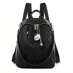 Colorblock Zipper Backpack PU Leather Casual Knapsack