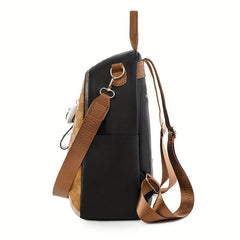 Colorblock Zipper Backpack PU Leather Casual Knapsack