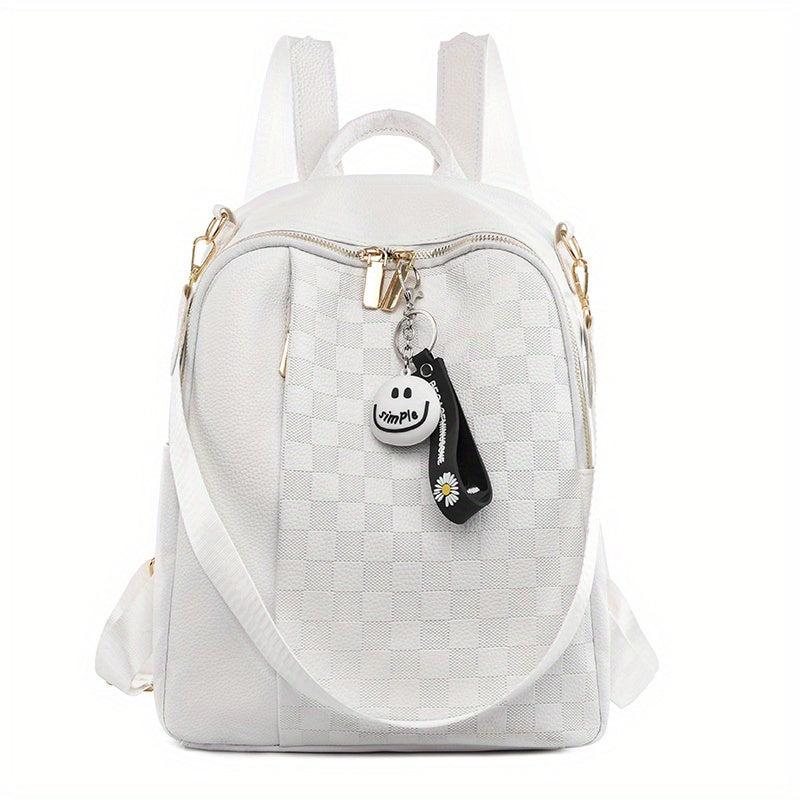 Colorblock Zipper Backpack PU Leather Casual Knapsack