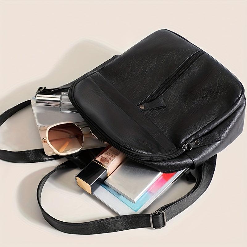 Retro Small Solid Backpack PU Leather Textured School Travel Bag