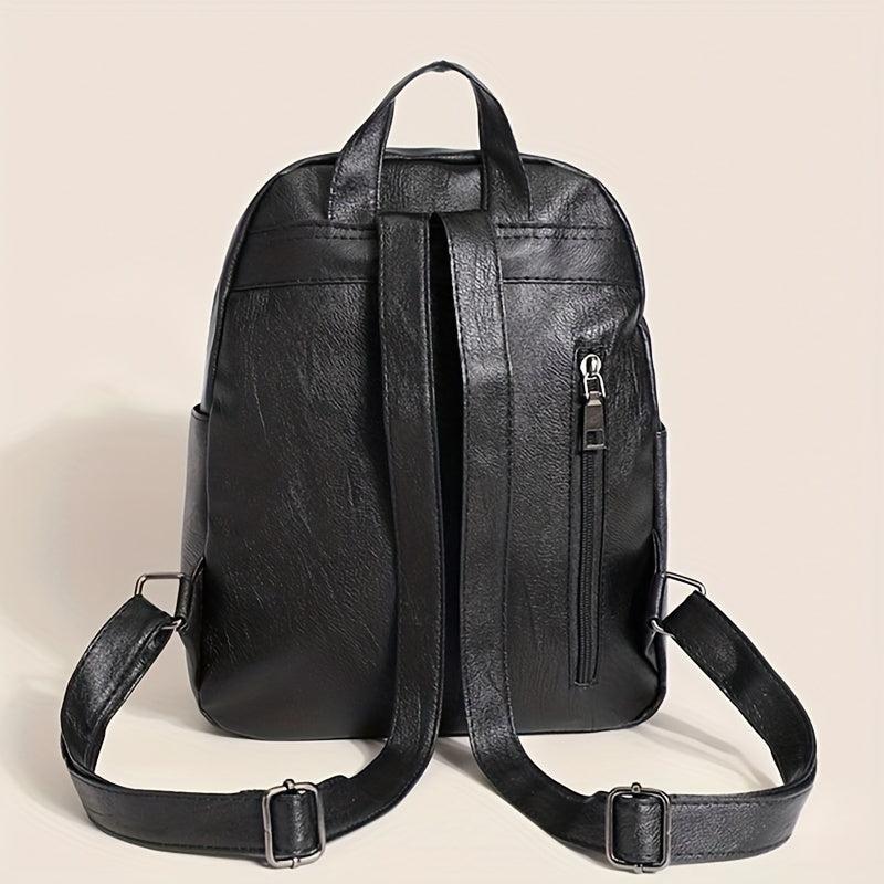 Retro Small Solid Backpack PU Leather Textured School Travel Bag