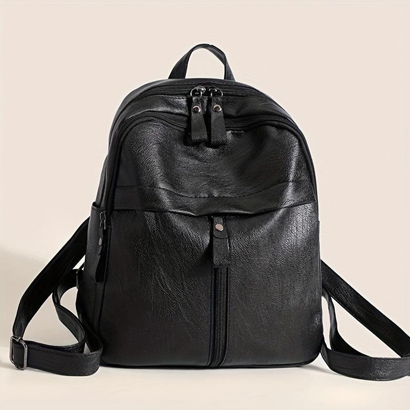 Retro Small Solid Backpack PU Leather Textured School Travel Bag