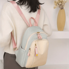 Minimalist Colorblock Zipper Backpack School Bag Women's Rucksack