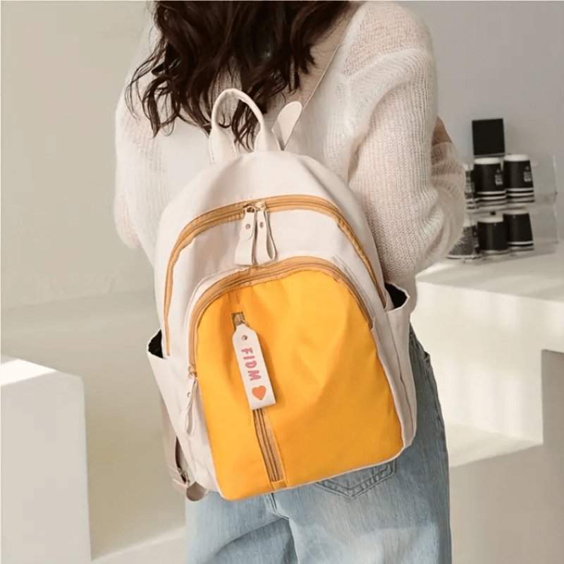 Minimalist Colorblock Zipper Backpack School Bag Women's Rucksack