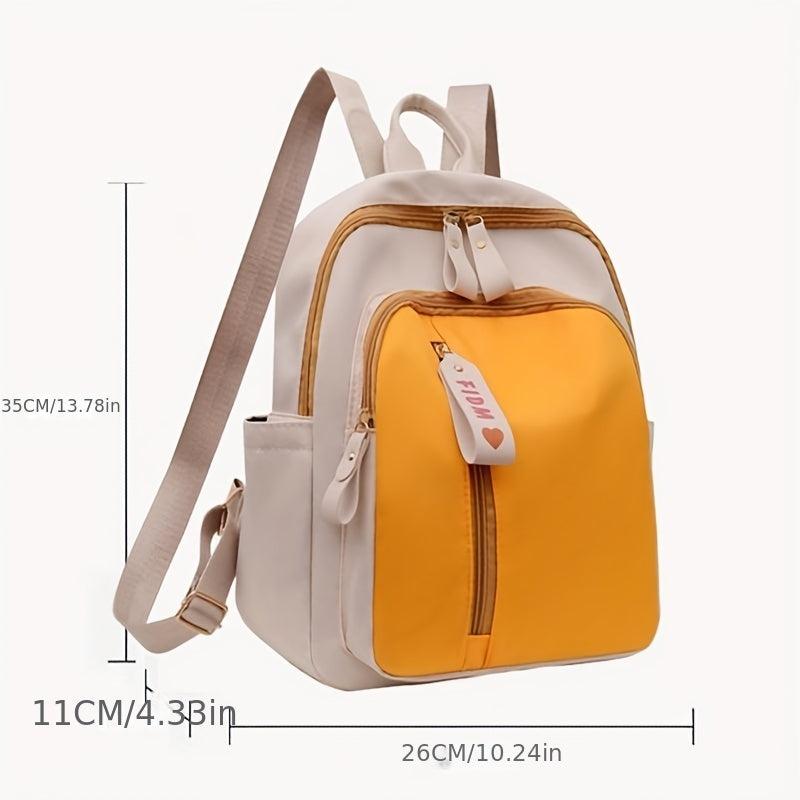 Minimalist Colorblock Zipper Backpack School Bag Women's Rucksack