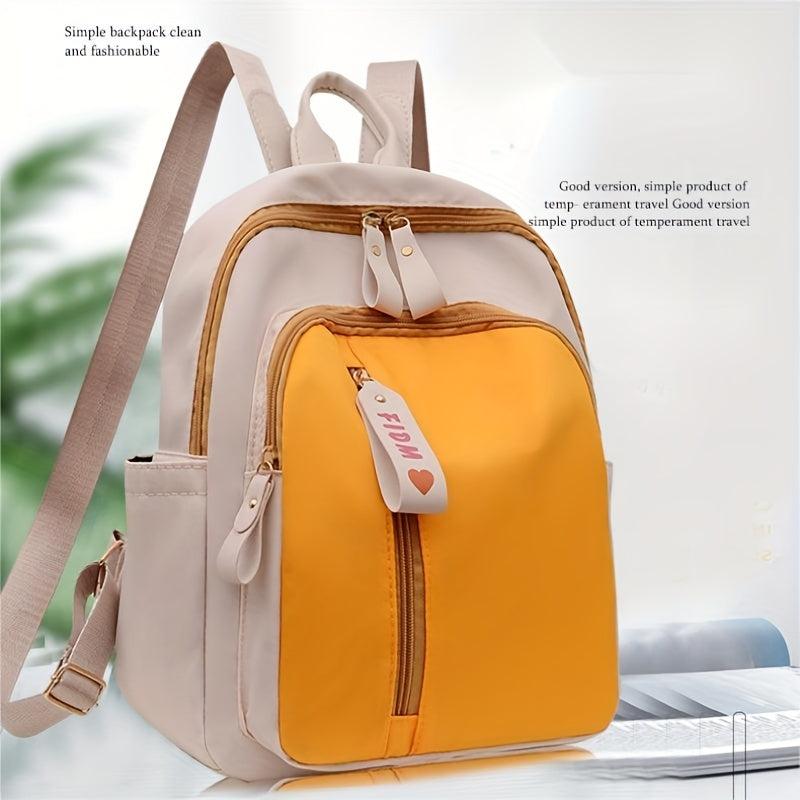 Minimalist Colorblock Zipper Backpack School Bag Women's Rucksack