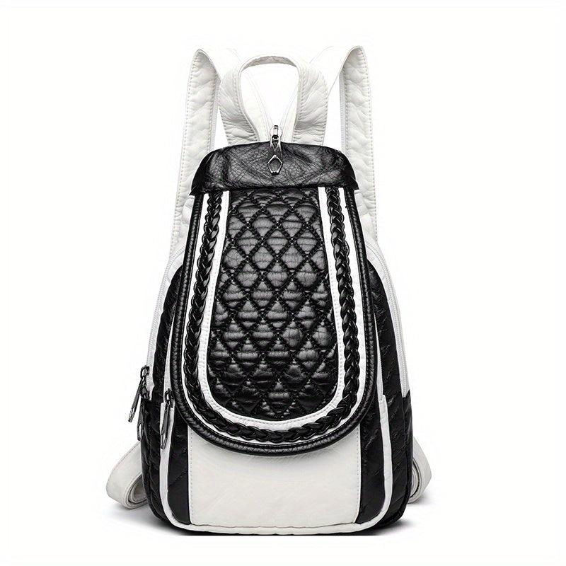 Argyle Embroidery Flap Backpack Contrast Sling Bag
