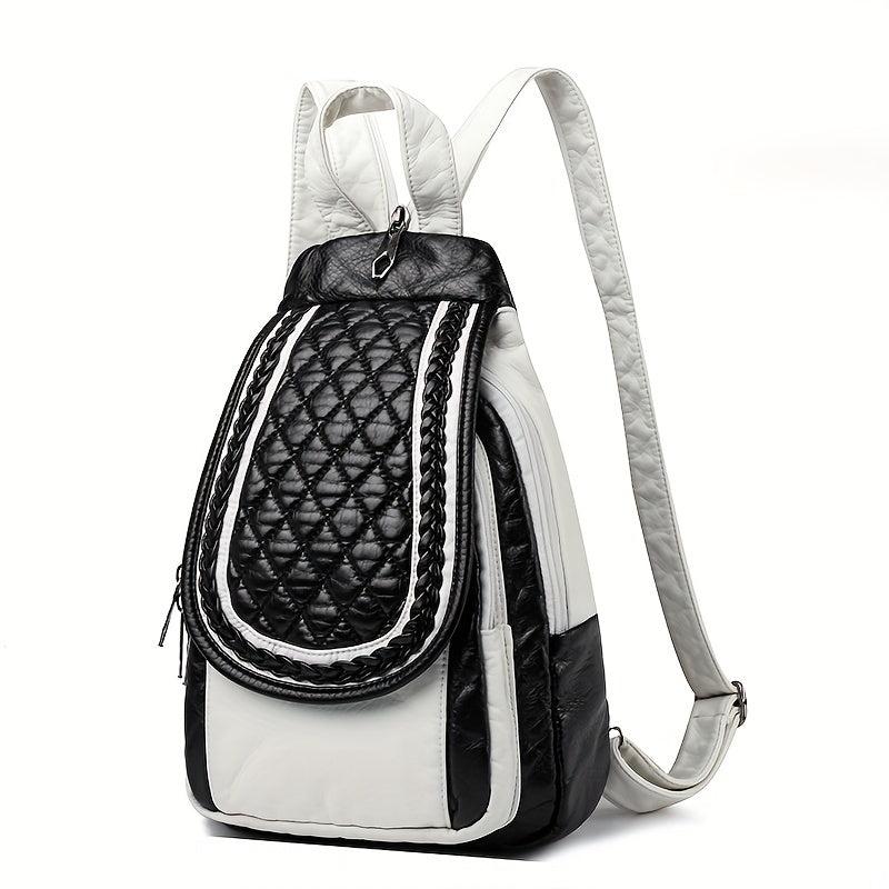 Argyle Embroidery Flap Backpack Contrast Sling Bag
