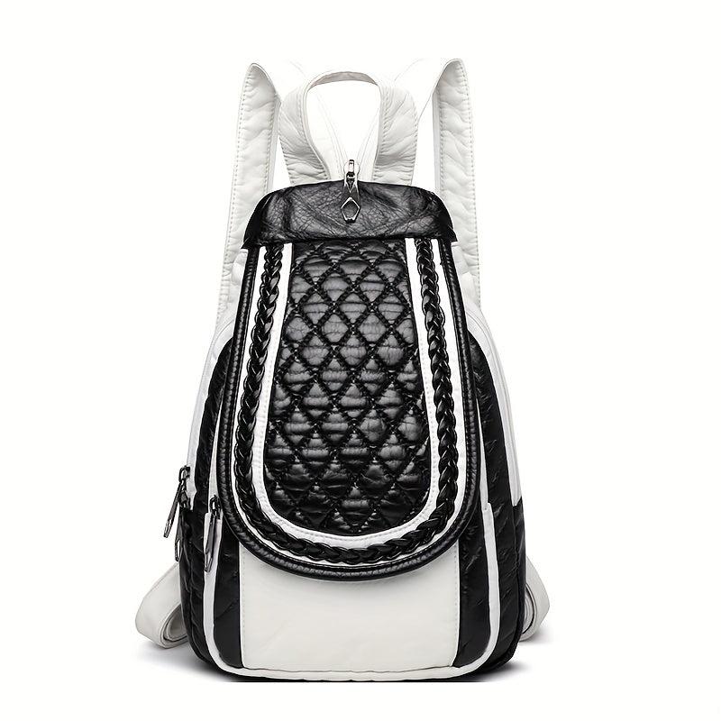 Argyle Embroidery Flap Backpack Contrast Sling Bag