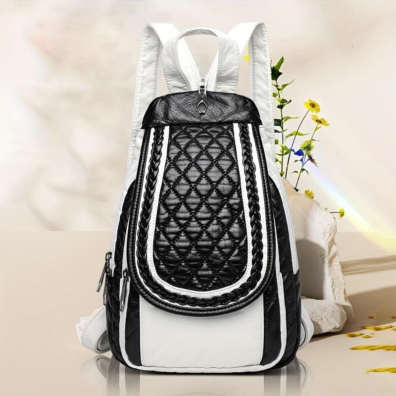 Argyle Embroidery Flap Backpack Contrast Sling Bag