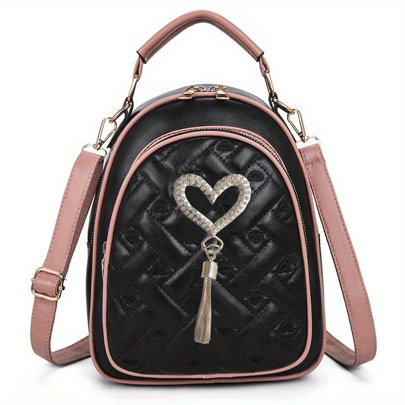Heart Metal Decor Top Handle Backpack Lightweight Shoulder Bag