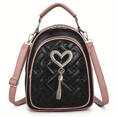 Heart Metal Decor Top Handle Backpack Lightweight Shoulder Bag