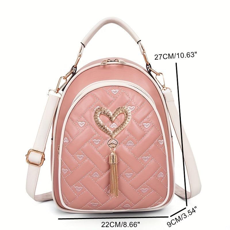 Heart Metal Decor Top Handle Backpack Lightweight Shoulder Bag