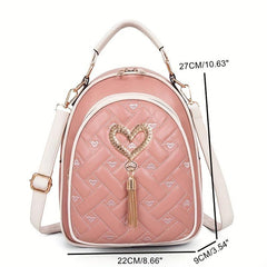 Heart Metal Decor Top Handle Backpack Lightweight Shoulder Bag
