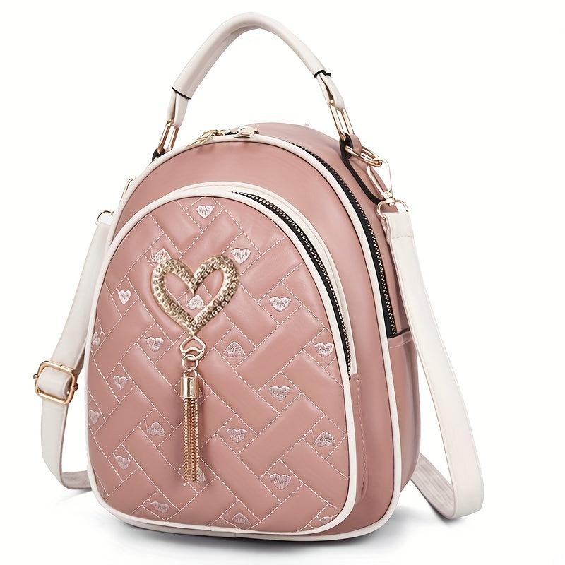 Heart Metal Decor Top Handle Backpack Lightweight Shoulder Bag