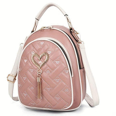 Heart Metal Decor Top Handle Backpack Lightweight Shoulder Bag