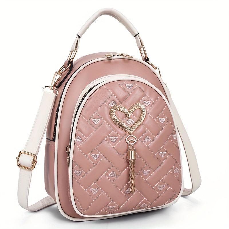 Heart Metal Decor Top Handle Backpack Lightweight Shoulder Bag