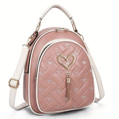 Heart Metal Decor Top Handle Backpack Lightweight Shoulder Bag