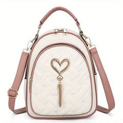 Heart Metal Decor Top Handle Backpack Lightweight Shoulder Bag