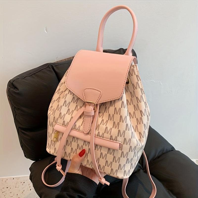 Letter Graphic Flap Backpack Women's Drawstring Daypack Buckle Decor