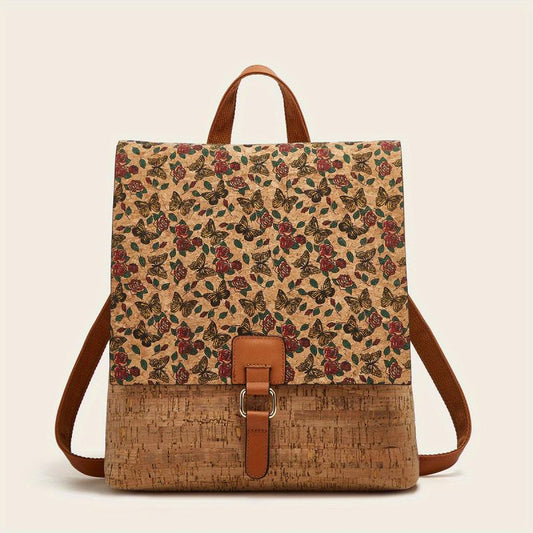 Retro Flower Print Flap Backpack Classic Storage Rucksack Women's Travel