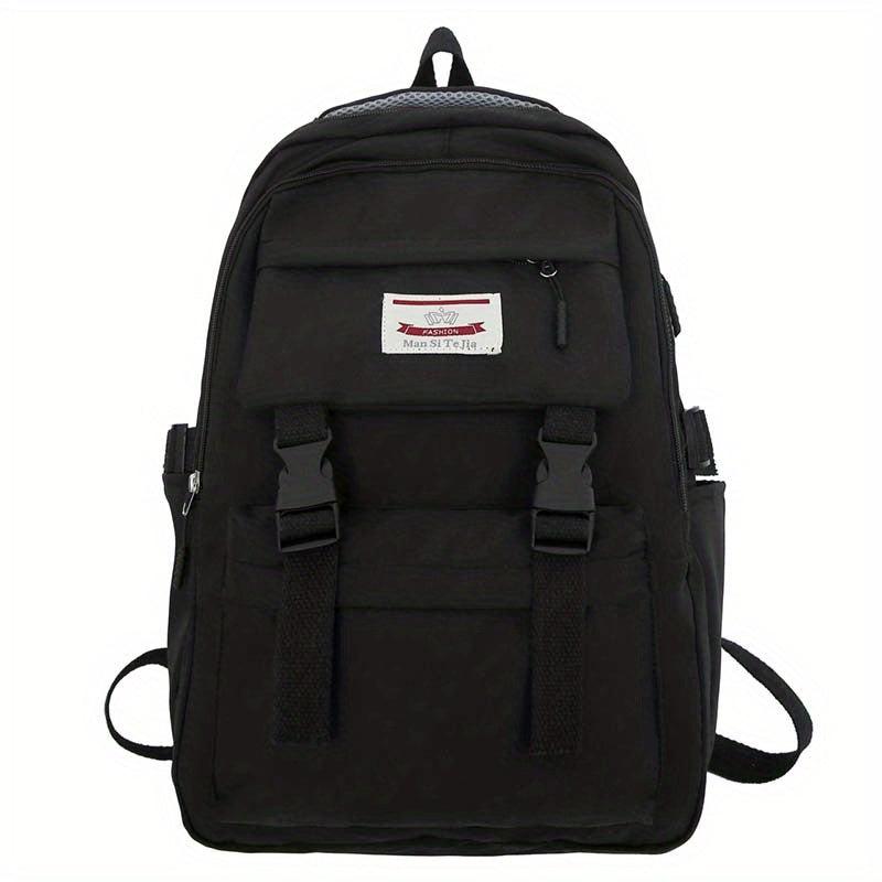Letter Patch Decor Backpack Preppy Style School Bag Casual Nylon Travel Bookbag