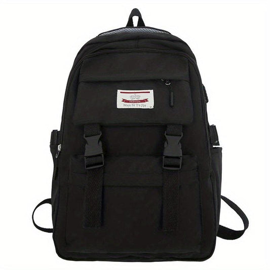 Letter Patch Decor Backpack Preppy Style School Bag Casual Nylon Travel Bookbag