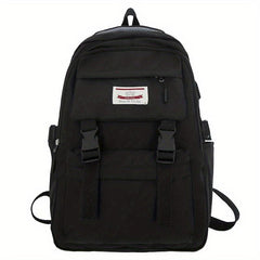 Letter Patch Decor Backpack Preppy Style School Bag Casual Nylon Travel Bookbag