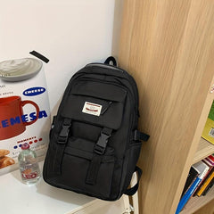 Letter Patch Decor Backpack Preppy Style School Bag Casual Nylon Travel Bookbag
