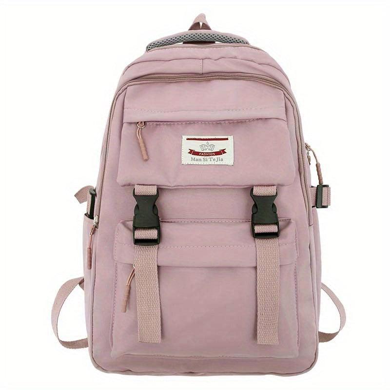 Letter Patch Decor Backpack Preppy Style School Bag Casual Nylon Travel Bookbag