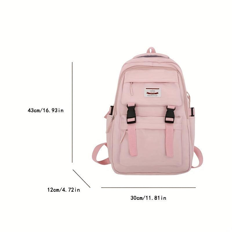 Letter Patch Decor Backpack Preppy Style School Bag Casual Nylon Travel Bookbag