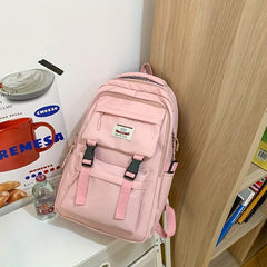 Letter Patch Decor Backpack Preppy Style School Bag Casual Nylon Travel Bookbag