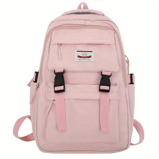 Letter Patch Decor Backpack Preppy Style School Bag Casual Nylon Travel Bookbag