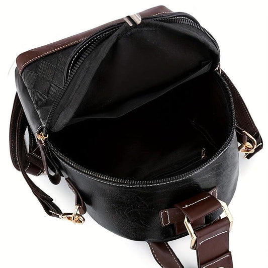 Small Rhombus Pattern Retro Backpack PU Leather Textured School Travel Bag