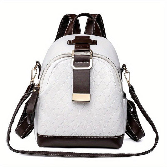 Small Rhombus Pattern Retro Backpack PU Leather Textured School Travel Bag