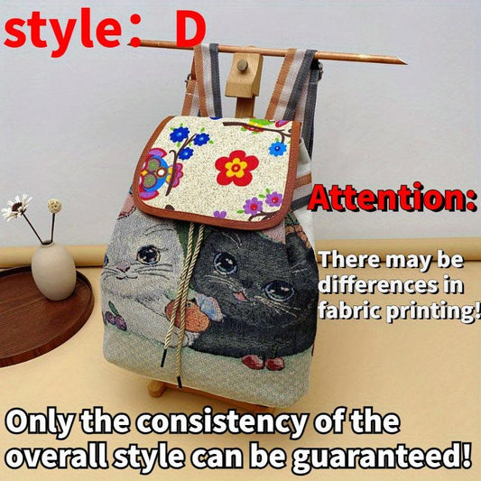 Ethnic Style Canvas Backpack Vintage Embroidery Schoolbag Drawstring Bucket Bag