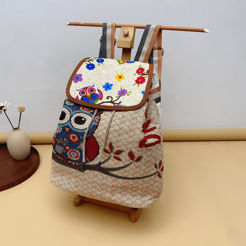 Ethnic Style Canvas Backpack Vintage Embroidery Schoolbag Drawstring Bucket Bag