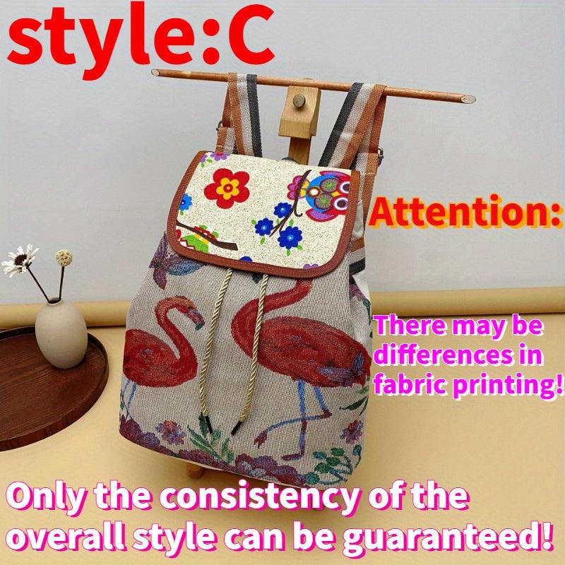 Ethnic Style Canvas Backpack Vintage Embroidery Schoolbag Drawstring Bucket Bag