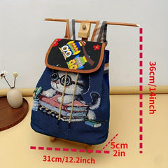 Ethnic Style Canvas Backpack Vintage Embroidery Schoolbag Drawstring Bucket Bag