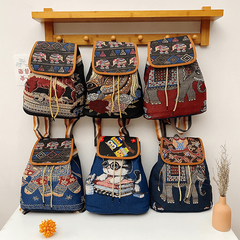 Ethnic Style Canvas Backpack Vintage Embroidery Schoolbag Drawstring Bucket Bag