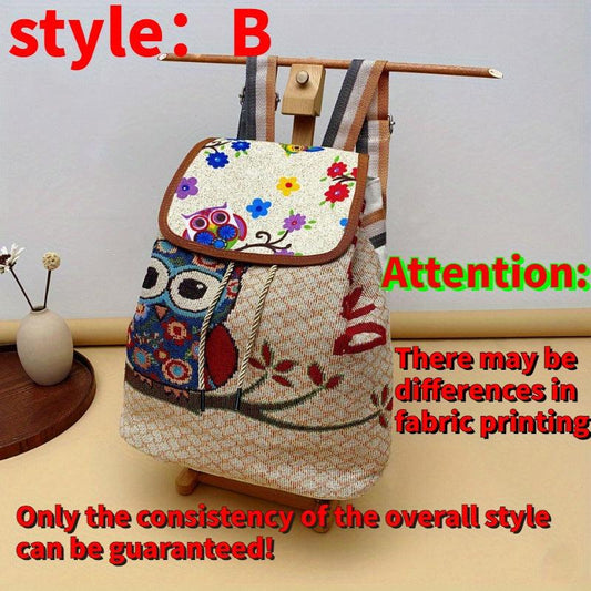Ethnic Style Canvas Backpack Vintage Embroidery Schoolbag Drawstring Bucket Bag