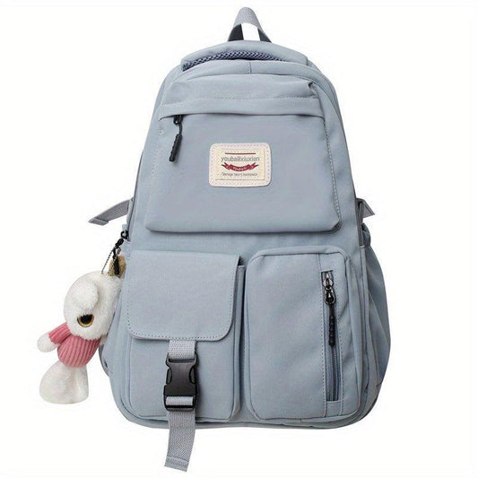Letter Patch Decor Backpack Pockets Front School Bag