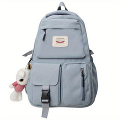 Letter Patch Decor Backpack Pockets Front School Bag
