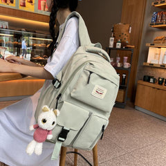 Letter Patch Decor Backpack Pockets Front School Bag