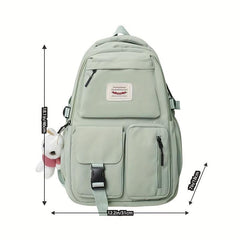 Letter Patch Decor Backpack Pockets Front School Bag