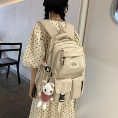 Letter Patch Decor Backpack Pockets Front School Bag