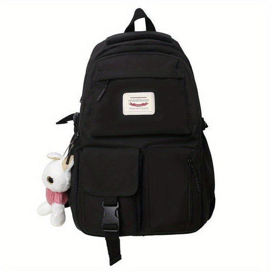 Letter Patch Decor Backpack Pockets Front School Bag