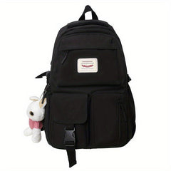 Letter Patch Decor Backpack Pockets Front School Bag