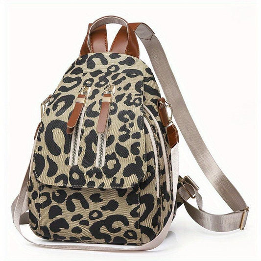 Leopard Print Large Capacity Backpack Canvas Lightweight School Travel Bag